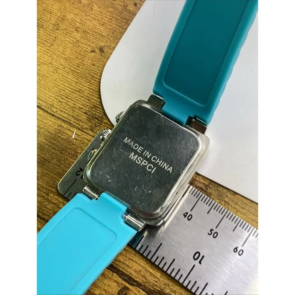 Womens Blue Turquoise Rubber Tank Watch Works New Battery